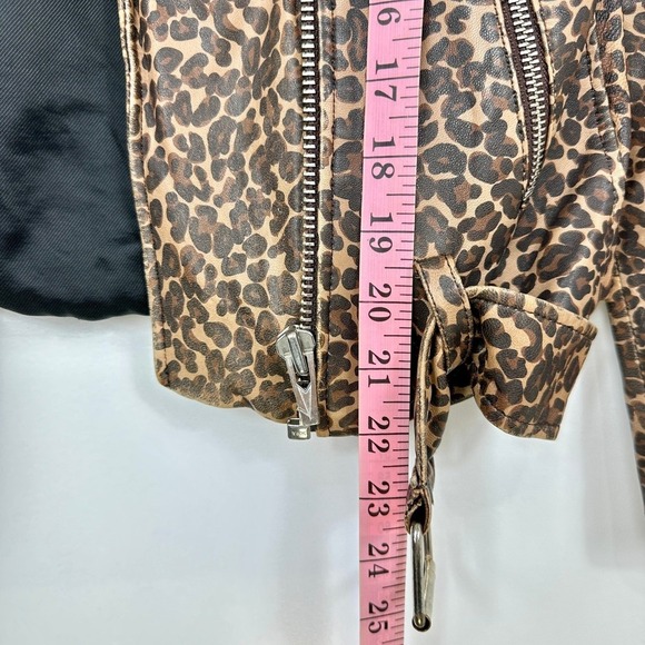 Leopard Print Leather Jacket Size Small Belted Moto Grunge Goth Edgy Streetwear - Picture 11 of 12